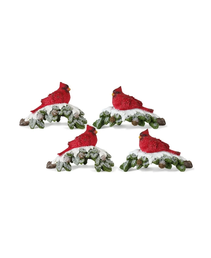 Slickblue Perched Cardinal Bird On Snowy Pine Branch (Set of 4)