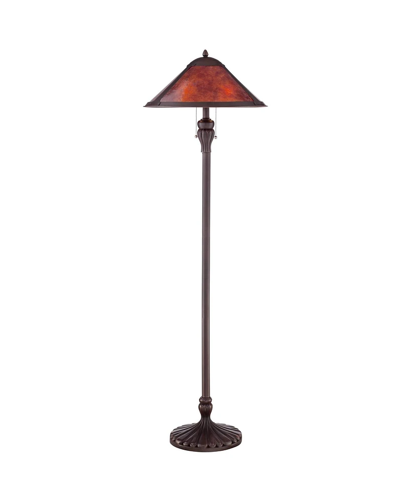 Regency Hill Capistrano Mission Farmhouse Traditional Standing Floor Lamp 57.5" Tall Rustic Bronze Metal Brown Red Natural Mica Empire Shade for Livin