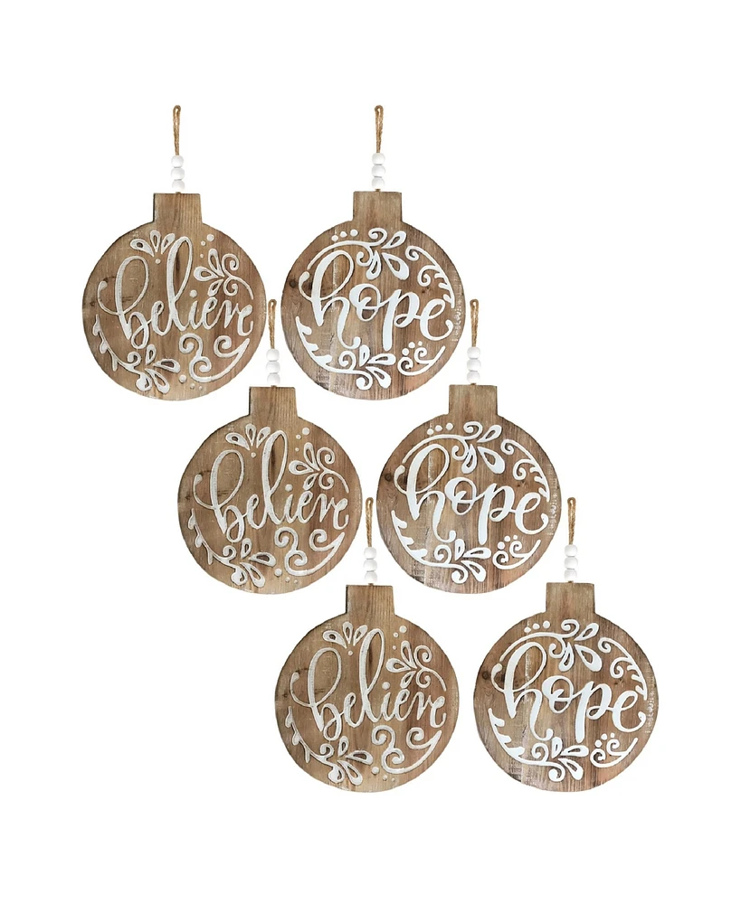 Slickblue Wood Believe And Hope Sentiment Ornament With Bead Hanger (Set of 6)