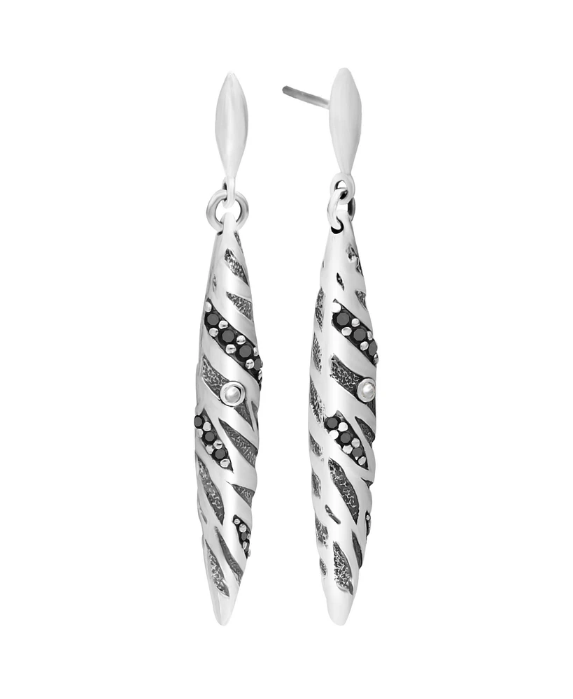 Devata Black Spinel & Bali Tiger Stud Earrings in Sterling Silver