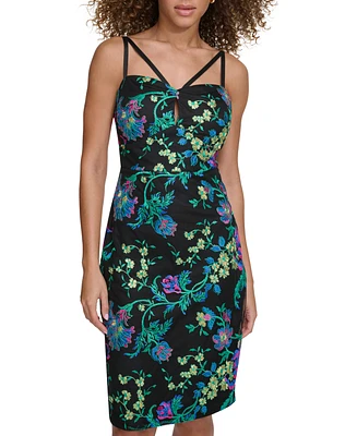 Siena Women's Embroidered Mesh Strappy Sheath Dress