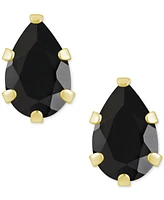 Onyx Pear Solitaire Six Prong Stud Earrings 14k Gold