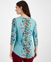 Jm Collection Petite Keyhole-Neck Placement-Print Top, Created for Macy's