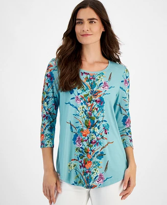 Jm Collection Petite Autumn Foliage 3/4-Sleeve Top, Created for Macy's