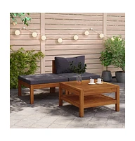 vidaXL 3 Piece Patio Lounge Set with Dark Gray Cushions Acacia Wood