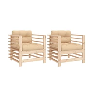 vidaXL Patio Chairs with Cushions 2 pcs Solid Wood Pine