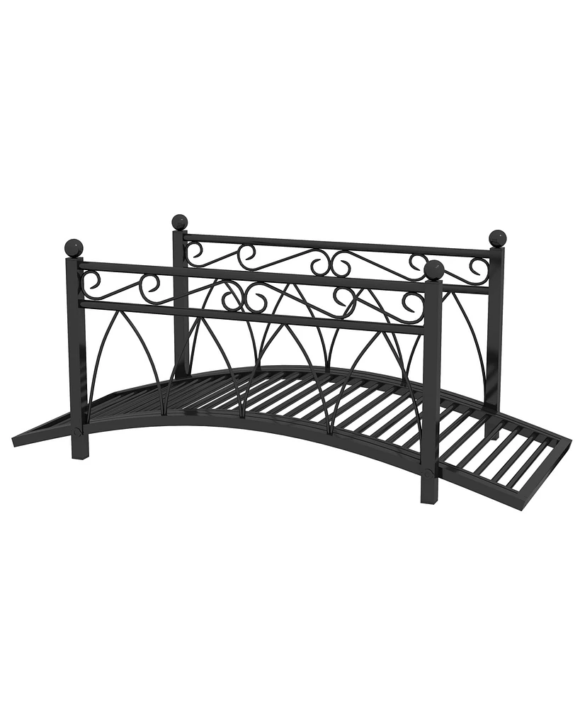 Outsunny 3.3' Metal Arch Zen Garden Bridg with Safety Siderails,