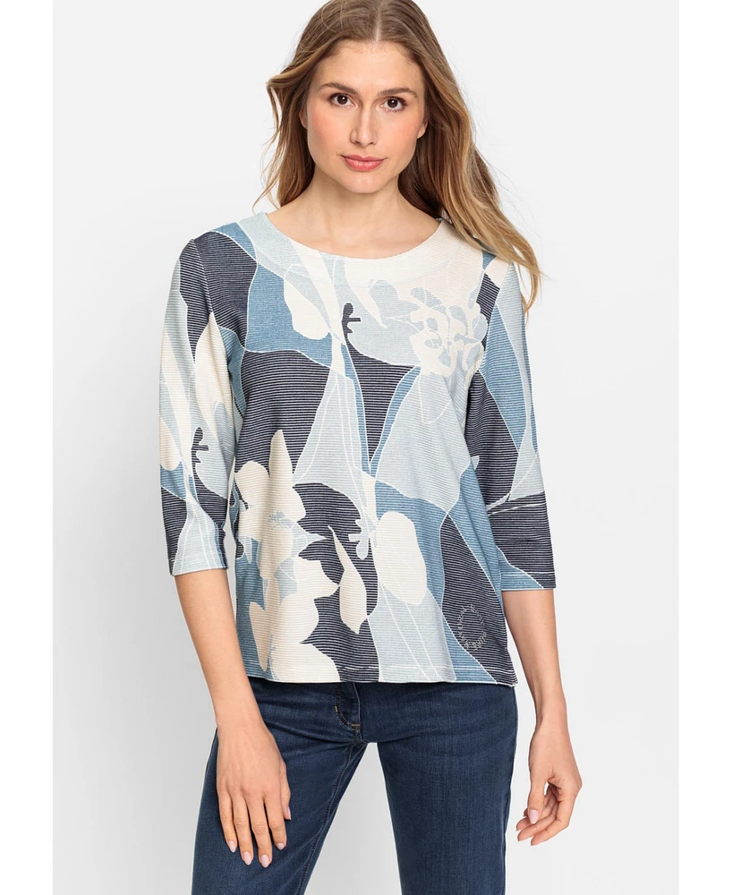 Olsen Women's 3/4 Sleeve Abstract Floral Top