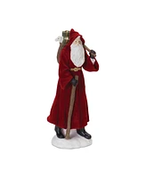 Slickblue Flocked Santa Figurine With Hood And Staff (Set of 2)