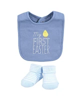 Hudson Baby Baby Boys Cotton Bib and Sock Set, Easter Truck, 0-9 Months