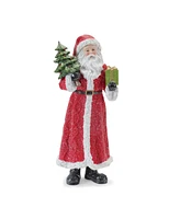 Slickblue Glitter Santa Figurine With Pine Accent (Set of 3)