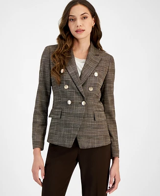 Tahari Asl Women's Plaid One Button Double Breasted Blazer