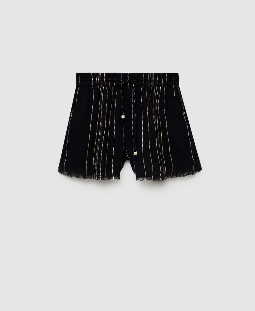 Mango Women's Frayed Bottom Hem Striped Shorts
