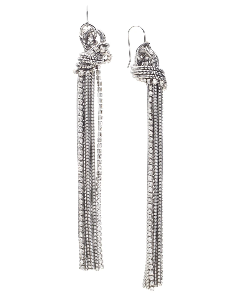 I.n.c. International Concepts Silver-Tone Knotted Crystal & Snake Chain Linear Drop Earrings, Created for Macy's