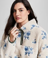 And Now This Women's Embroidered Floral Fleece Long-Sleeve 1/4 Zip Jacket, Created for Macy's