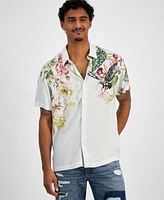 Guess Men's Short Sleeve Tropical Print Button-Front Camp Shirt