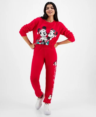 Disney Juniors' Mickey and Minnie Holiday Graphic Jogger Sweatpants