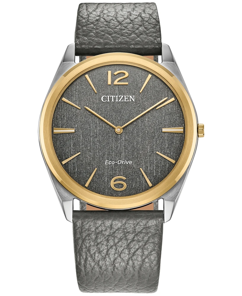 Citizen Eco-Drive Unisex Gray Leather Strap Watch 38mm