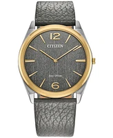 Citizen Eco-Drive Unisex Gray Leather Strap Watch 38mm