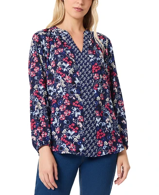 Jones New York Petite Mixed-Print V-Neck Long-Sleeve Top