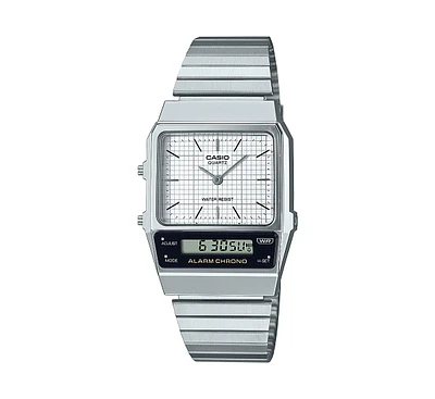 Casio Unisex Silver Tone Stainless Steel Watch, 32.1mm, AQ800E-7A2VT