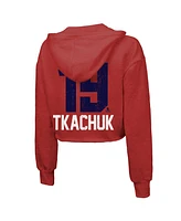 Majestic Women's Matthew Tkachuk Red Florida Panthers 2024 Stanley Cup Champions Cropped Tri-Blend Name Number Pullover Hoodie