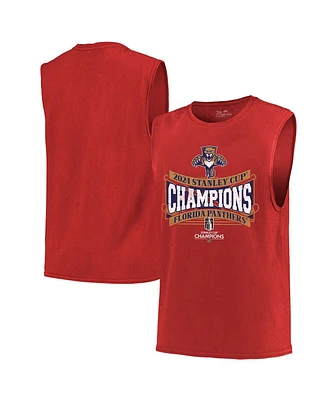 Majestic Men's Red Florida Panthers 2024 Stanley Cup Champions Softhand Muscle Tank Top