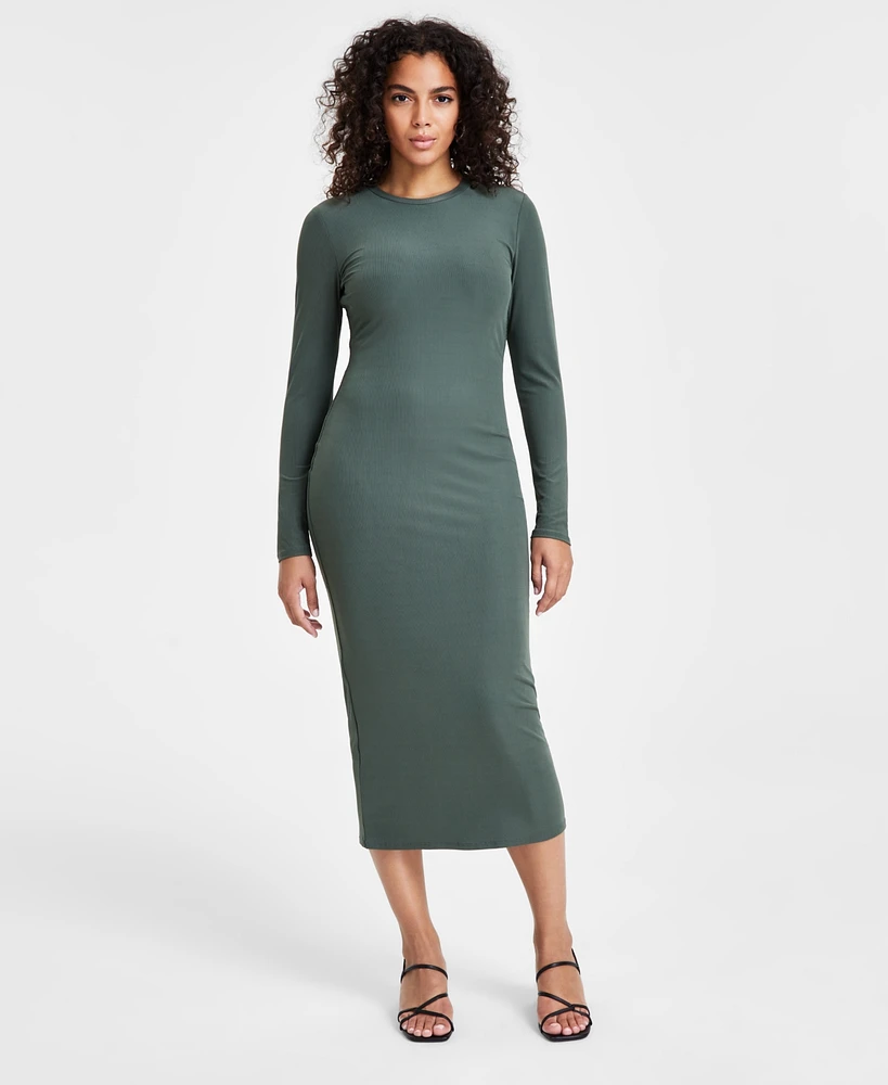 Bar Iii Women's Baby Ribbed-Knit Long-Sleeve Midi Dress, Created for Macy's