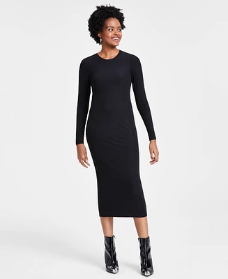 Bar Iii Women's Baby Ribbed-Knit Long-Sleeve Midi Dress, Created for Macy's