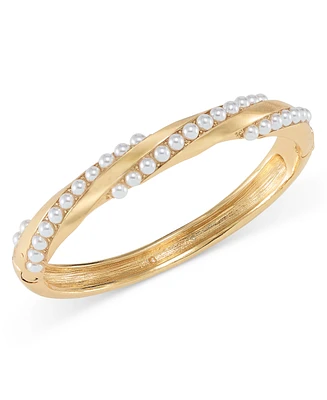 Charter Club Gold-Tone Imitation Pearl Twist Bangle Bracelet, Created for Macy's