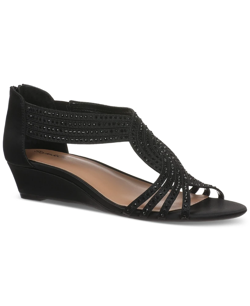 Style & Co Women's Ginifur Embellished Strappy Evening Wedge Sandals, Created for Macy's