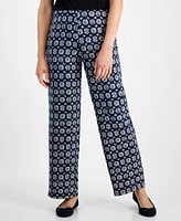 Jm Collection Petite Isabel Geometric Knit Wide-Leg Pants, Created for Macy's