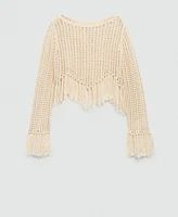 Mango Women's Fringes Detail Openwork Knitted Sweater