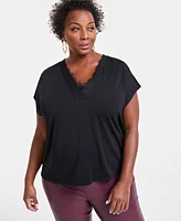 I.n.c. International Concepts Plus Lace-Trim V-Neck Top, Created for Macy's