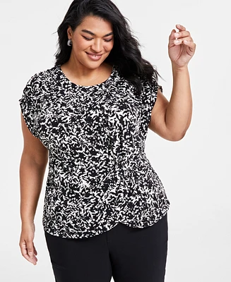 I.n.c. International Concepts Plus Printed Gathered Top, Created for Macy's