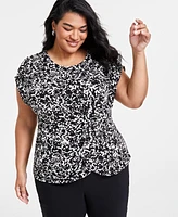 I.n.c. International Concepts Plus Printed Gathered Top, Created for Macy's