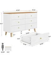 Tribesigns 6 Drawer Dresser, 47 inch Modern White Dresser for Bedroom, Wide Large Double Dresser Wood Storage Organizer Chest of Drawers for Closet Li