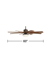 Possini Euro Design 60" Defender Industrial Outdoor Ceiling Fan with Led Light Remote Control Oil Rubbed Bronze Painted Koa Opal Frosted Glass Damp Ra