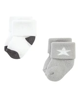 Hudson Baby Boys Cotton Rich Newborn and Terry Socks, Modern Elephant, 6-12 Months