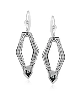 American West Jewelry Sterling Silver and Geometric Shape Agate Gemstone Lever Back Earrings