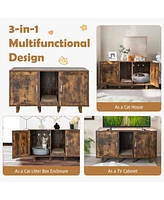 Sugift 2-Door Cat Litter Box Enclosure with Winding Entry and Scratching Board