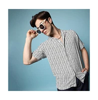 Campus Sutra Men's Ivory White Dot Lined Shirt