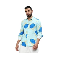 Campus Sutra Men's Light Blue Hydrangea Foliage Shirt