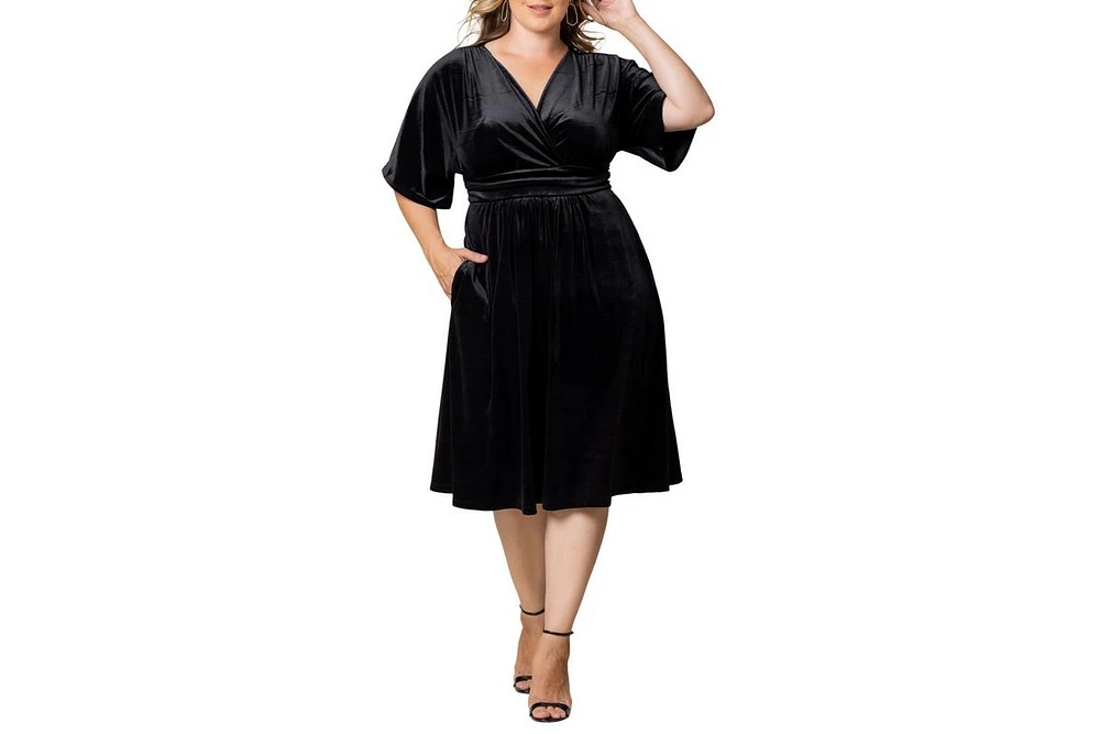 Women's Plus Angelic Velvet Midi Cocktail Dress with Pockets