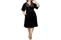 Women's Plus Angelic Velvet Midi Cocktail Dress with Pockets