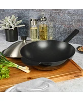 Kenmore Eugene 13 Inch Cast Aluminum Wok W/ Lid - Matte Black