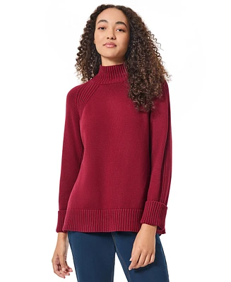 Jones New York Women's Mock Neck Sweater with Rib Detail