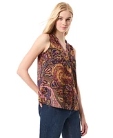 Jones New York Women's Paisley-Print Pleat-Front V-Neck Top