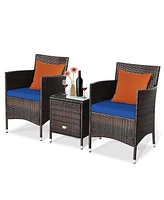 Sugift 3 Pieces Ergonomic Wicker Patio Conversation Set-Navy