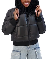 Steve Madden Juniors' Reversible Faux-Fur Hooded Puffer Coat, Created for Macy's